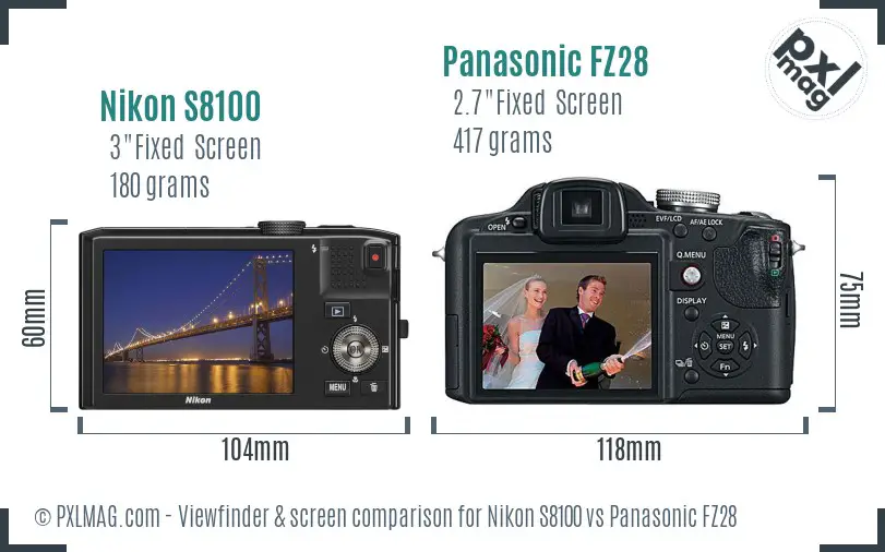 Nikon S8100 vs Panasonic FZ28 Screen and Viewfinder comparison Nikon S8100 vs Panasonic FZ28 Screen and Viewfinder comparison