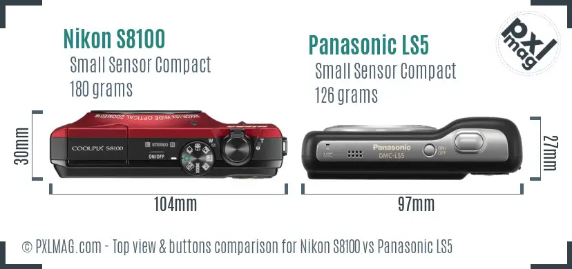 Nikon S8100 vs Panasonic LS5 top view buttons comparison Nikon S8100 vs Panasonic LS5 top view buttons comparison