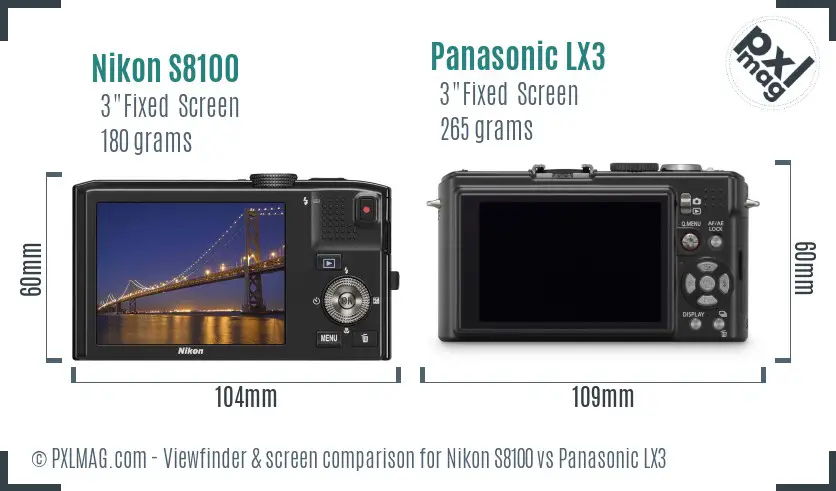 Nikon S8100 vs Panasonic LX3 Screen and Viewfinder comparison