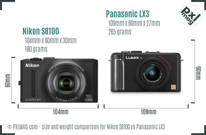 Nikon S8100 vs Panasonic LX3 size comparison