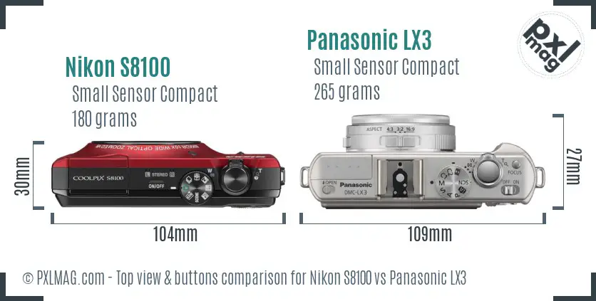 Nikon S8100 vs Panasonic LX3 top view buttons comparison