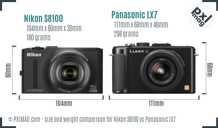 Nikon S8100 vs Panasonic LX7 size comparison