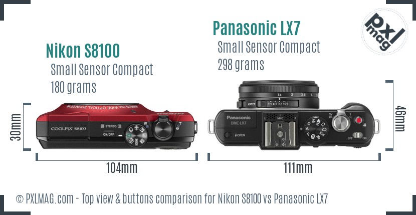 Nikon S8100 vs Panasonic LX7 top view buttons comparison