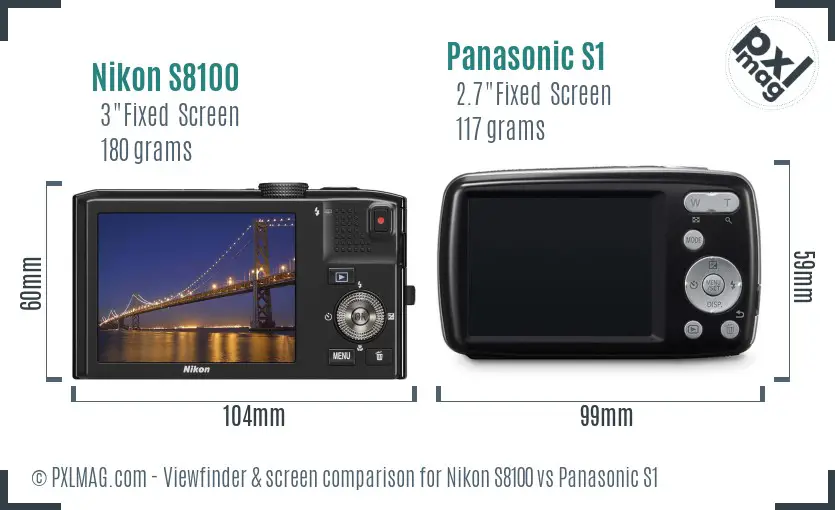 Nikon S8100 vs Panasonic S1 Screen and Viewfinder comparison Nikon S8100 vs Panasonic S1 Screen and Viewfinder comparison