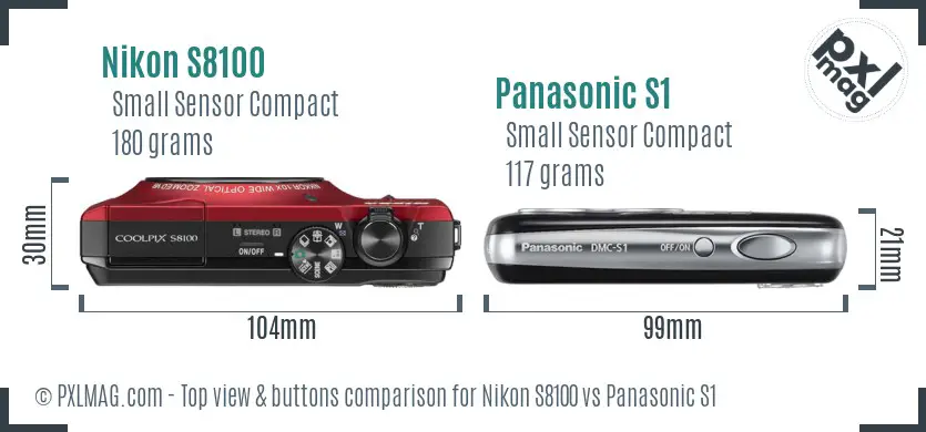 Nikon S8100 vs Panasonic S1 top view buttons comparison Nikon S8100 vs Panasonic S1 top view buttons comparison