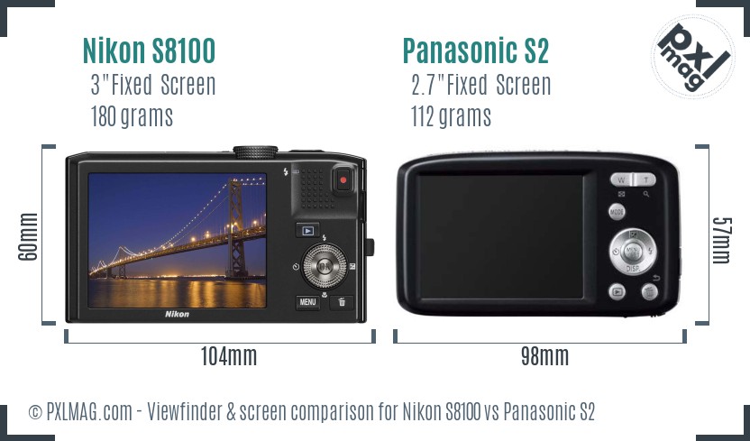 Nikon S8100 vs Panasonic S2 Screen and Viewfinder comparison