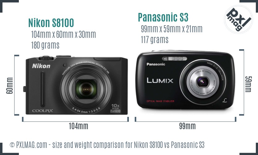 Nikon S8100 vs Panasonic S3 size comparison