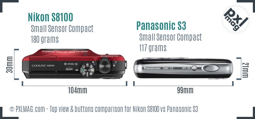 Nikon S8100 vs Panasonic S3 top view buttons comparison