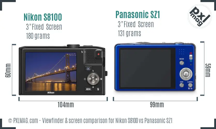 Nikon S8100 vs Panasonic SZ1 Screen and Viewfinder comparison Nikon S8100 vs Panasonic SZ1 Screen and Viewfinder comparison