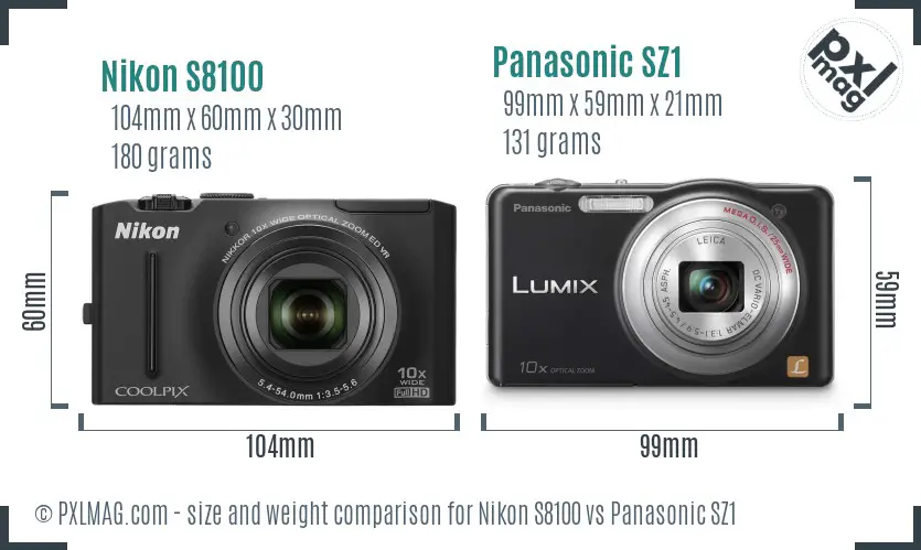 Nikon S8100 vs Panasonic SZ1 size comparison Nikon S8100 vs Panasonic SZ1 size comparison