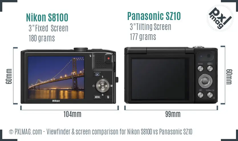 Nikon S8100 vs Panasonic SZ10 Screen and Viewfinder comparison