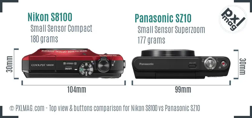 Nikon S8100 vs Panasonic SZ10 top view buttons comparison