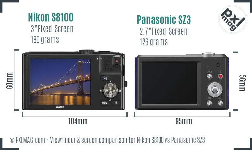 Nikon S8100 vs Panasonic SZ3 Screen and Viewfinder comparison Nikon S8100 vs Panasonic SZ3 Screen and Viewfinder comparison