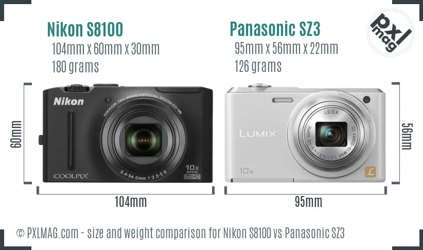 Nikon S8100 vs Panasonic SZ3 size comparison Nikon S8100 vs Panasonic SZ3 size comparison