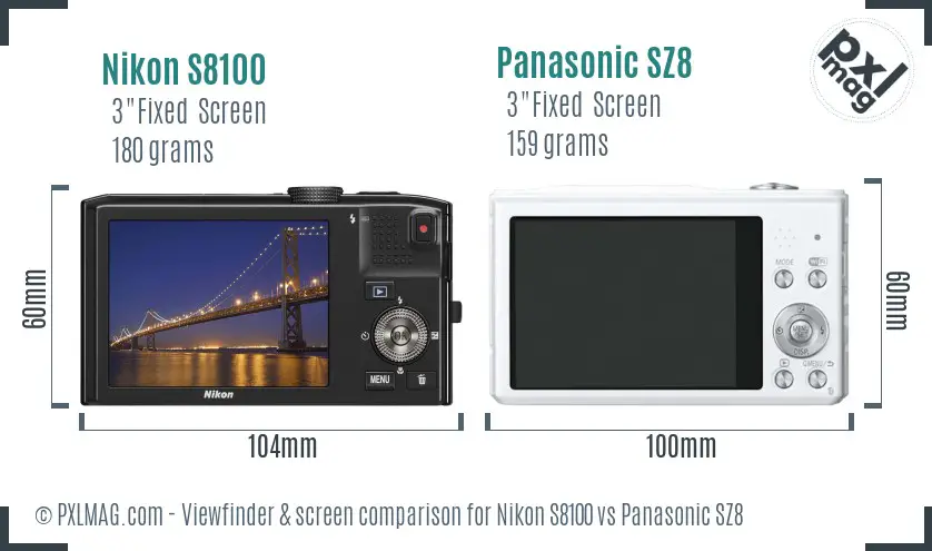 Nikon S8100 vs Panasonic SZ8 Screen and Viewfinder comparison