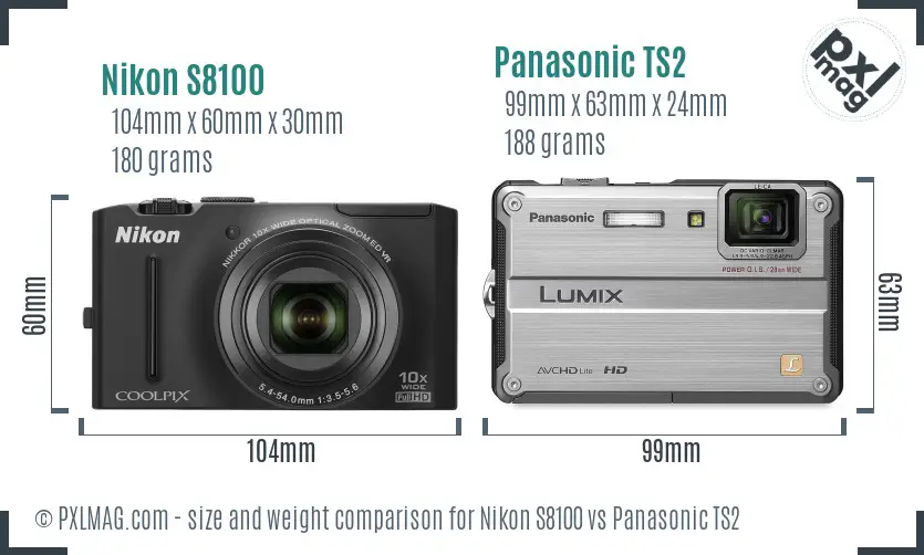 Nikon S8100 vs Panasonic TS2 size comparison