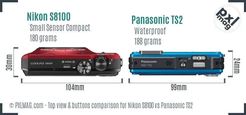 Nikon S8100 vs Panasonic TS2 top view buttons comparison