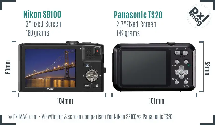 Nikon S8100 vs Panasonic TS20 Screen and Viewfinder comparison