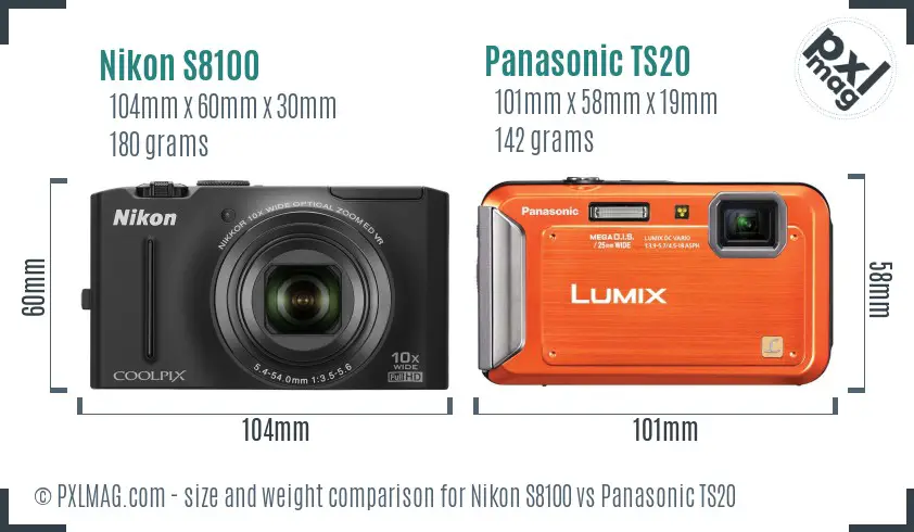 Nikon S8100 vs Panasonic TS20 size comparison