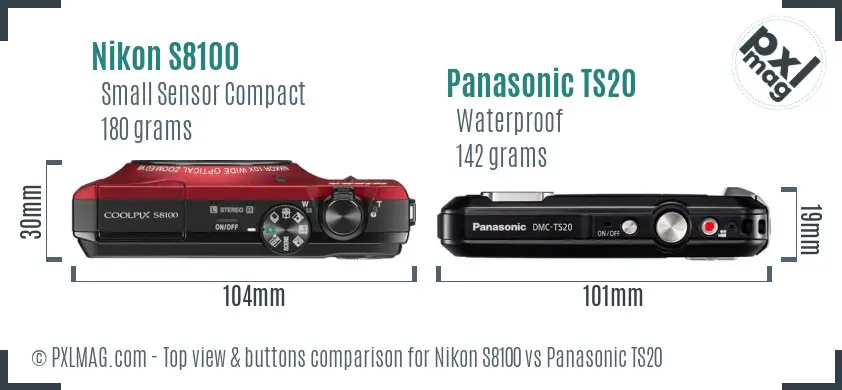 Nikon S8100 vs Panasonic TS20 top view buttons comparison