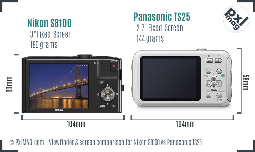Nikon S8100 vs Panasonic TS25 Screen and Viewfinder comparison