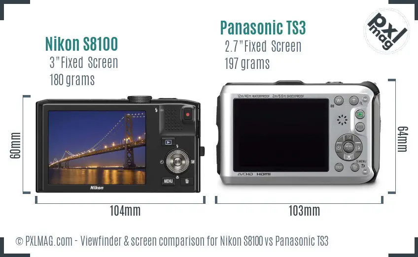 Nikon S8100 vs Panasonic TS3 Screen and Viewfinder comparison