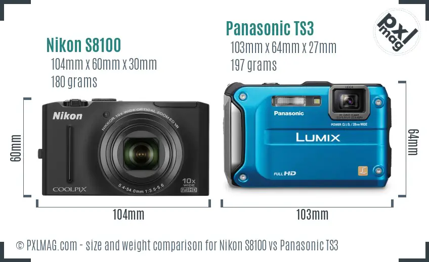 Nikon S8100 vs Panasonic TS3 size comparison