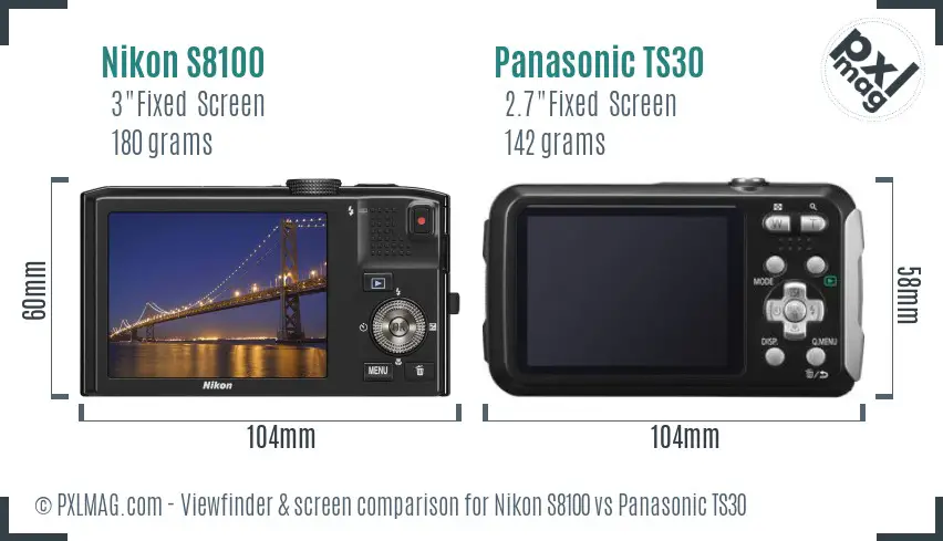 Nikon S8100 vs Panasonic TS30 Screen and Viewfinder comparison