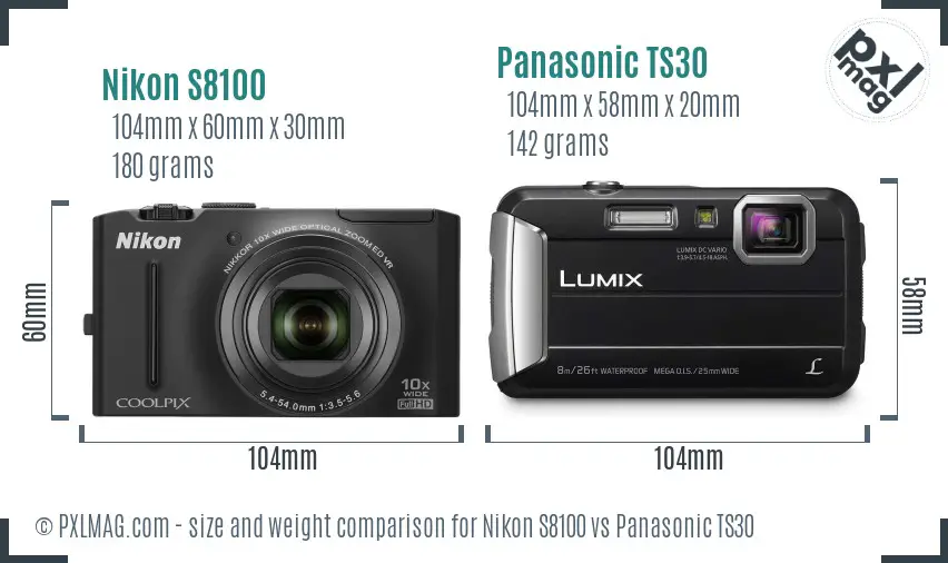 Nikon S8100 vs Panasonic TS30 size comparison