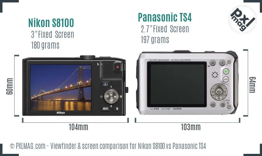 Nikon S8100 vs Panasonic TS4 Screen and Viewfinder comparison