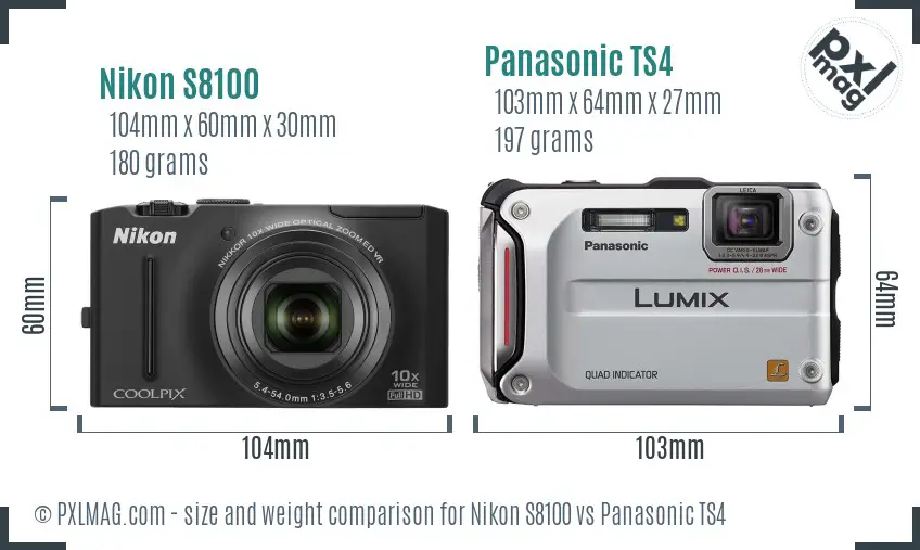 Nikon S8100 vs Panasonic TS4 size comparison