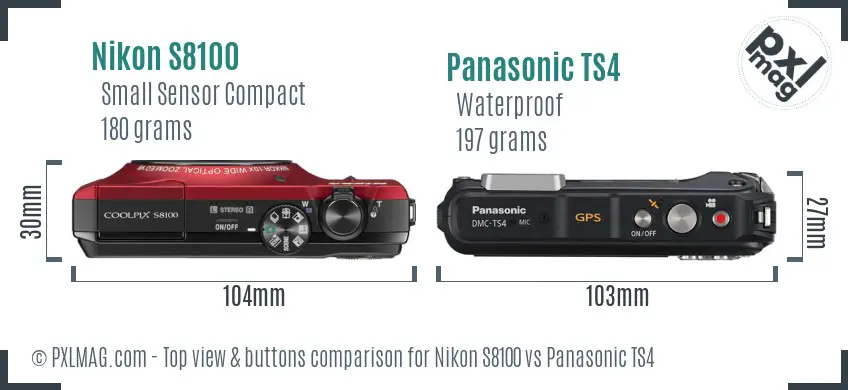 Nikon S8100 vs Panasonic TS4 top view buttons comparison