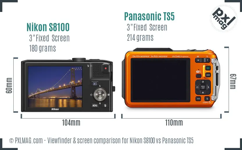 Nikon S8100 vs Panasonic TS5 Screen and Viewfinder comparison