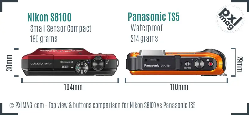 Nikon S8100 vs Panasonic TS5 top view buttons comparison