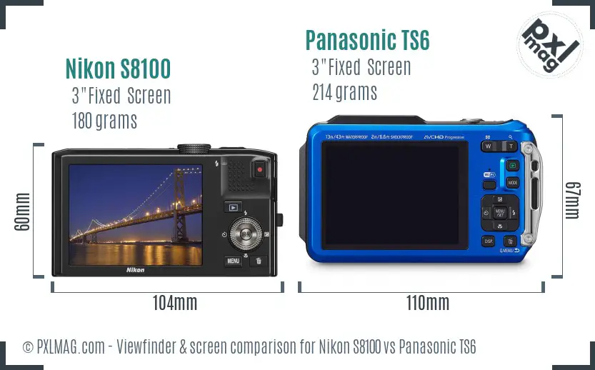 Nikon S8100 vs Panasonic TS6 Screen and Viewfinder comparison
