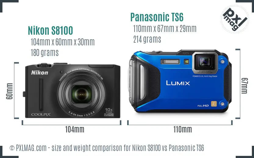 Nikon S8100 vs Panasonic TS6 size comparison