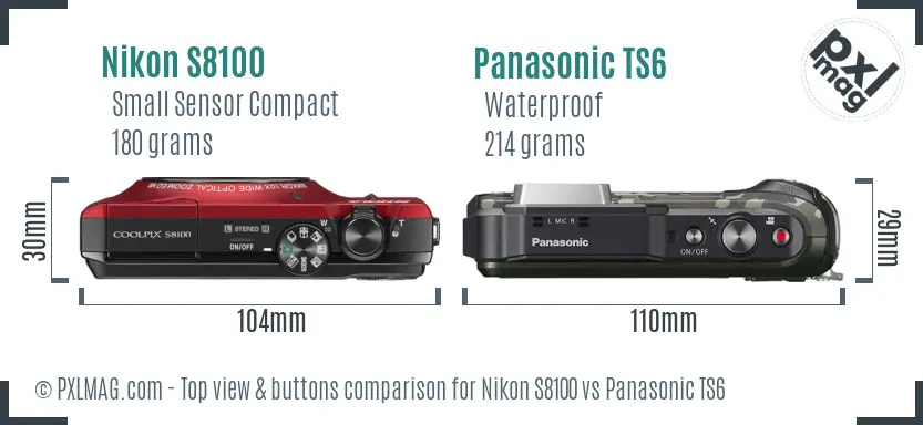 Nikon S8100 vs Panasonic TS6 top view buttons comparison