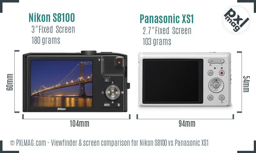 Nikon S8100 vs Panasonic XS1 Screen and Viewfinder comparison