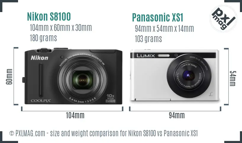 Nikon S8100 vs Panasonic XS1 size comparison