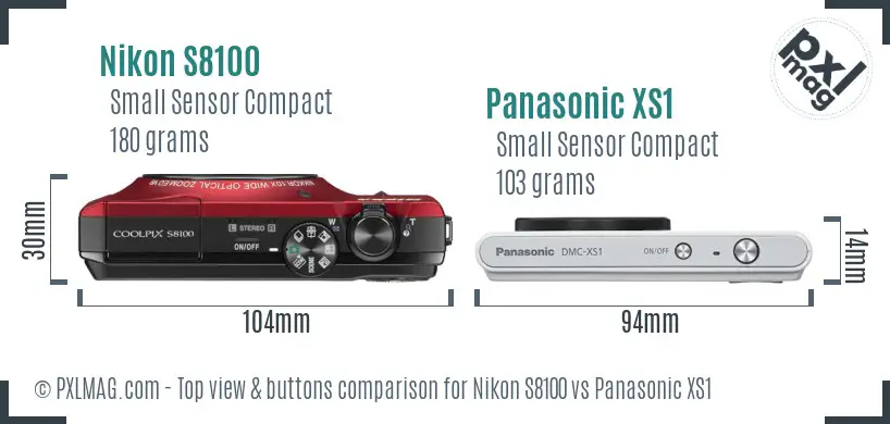 Nikon S8100 vs Panasonic XS1 top view buttons comparison