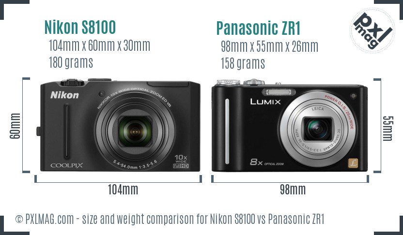 Nikon S8100 vs Panasonic ZR1 size comparison