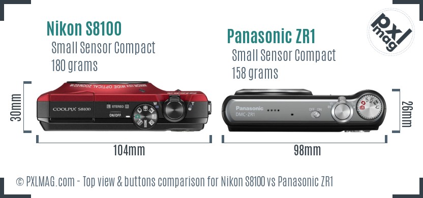 Nikon S8100 vs Panasonic ZR1 top view buttons comparison