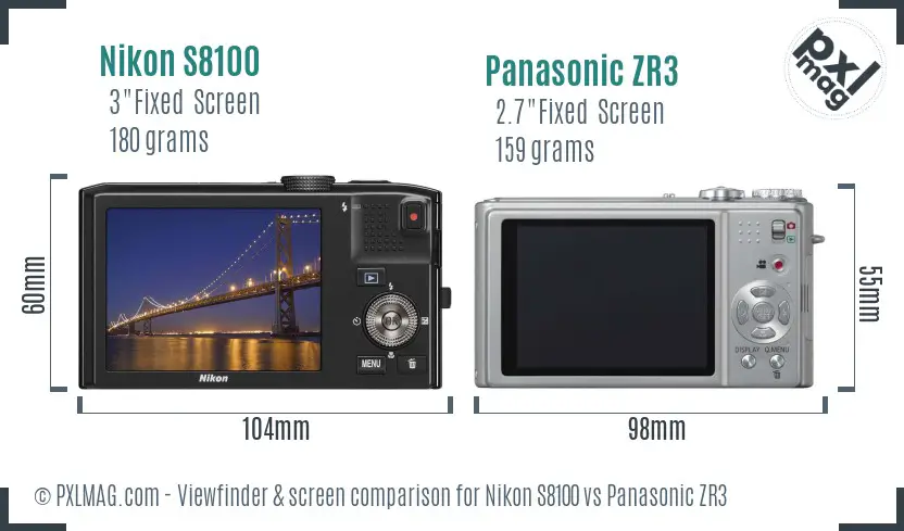 Nikon S8100 vs Panasonic ZR3 Screen and Viewfinder comparison Nikon S8100 vs Panasonic ZR3 Screen and Viewfinder comparison