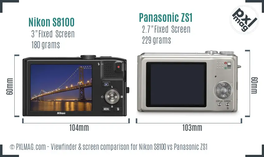 Nikon S8100 vs Panasonic ZS1 Screen and Viewfinder comparison Nikon S8100 vs Panasonic ZS1 Screen and Viewfinder comparison