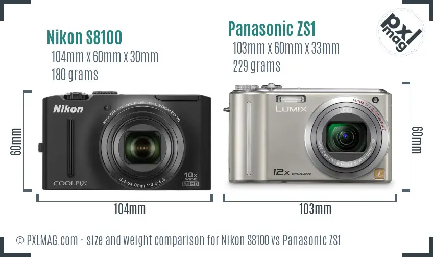 Nikon S8100 vs Panasonic ZS1 size comparison Nikon S8100 vs Panasonic ZS1 size comparison