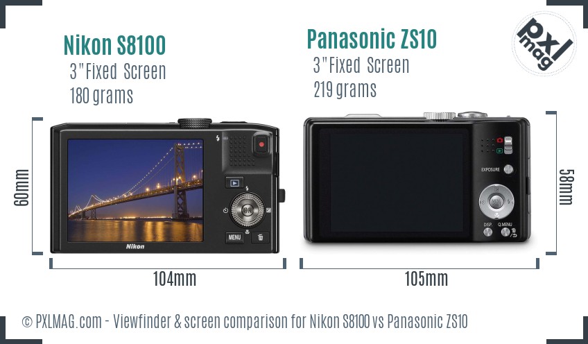 Nikon S8100 vs Panasonic ZS10 Screen and Viewfinder comparison