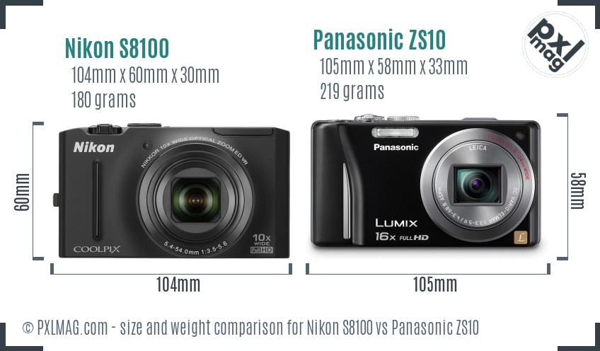 Nikon S8100 vs Panasonic ZS10 size comparison Nikon S8100 vs Panasonic ZS10 size comparison