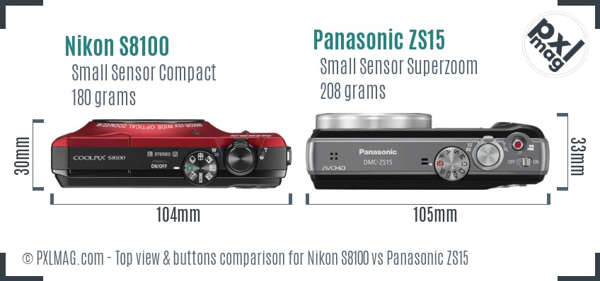 Nikon S8100 vs Panasonic ZS15 top view buttons comparison