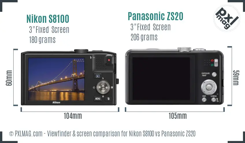 Nikon S8100 vs Panasonic ZS20 Screen and Viewfinder comparison