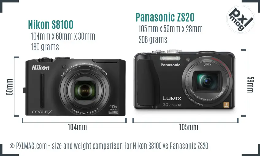 Nikon S8100 vs Panasonic ZS20 size comparison